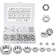 HanTof 380Pcs Tiny Metric Hex Nuts Assortment Kit for Micro Screw Bolt, 304 Stainless Steel, Miniature M1 M1.2 M1.4 M1.6 M2 M2.5 M3 M4 M5 M6 Hex Screw Nuts, Hexagonal Nuts Assortment. Coarse Threaded