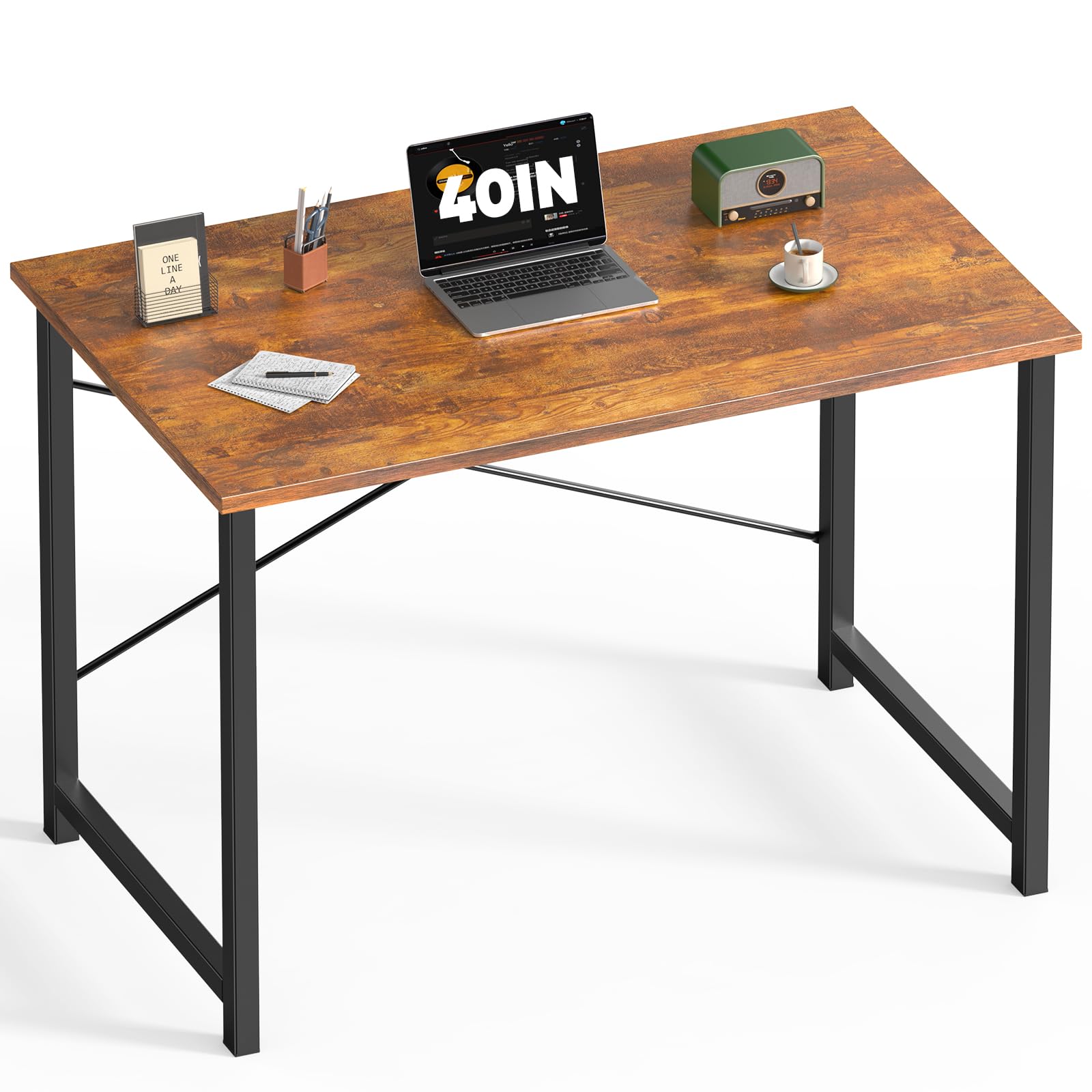 DUMOS 40 Inch Small Computer Office Desk Modern Simple Style Writing Study Work Table for Home Bedroom - Modern Brown Image