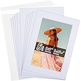 Falling in Art Acid Free 5 Pack 5x7 Pre-Cut Mat Board Show Kit for 4x6 Photos, Prints or Artworks, 5 Core Bevel Cut Matts and 5 Backing Boards and 5 Crystal Plastic Bags, White