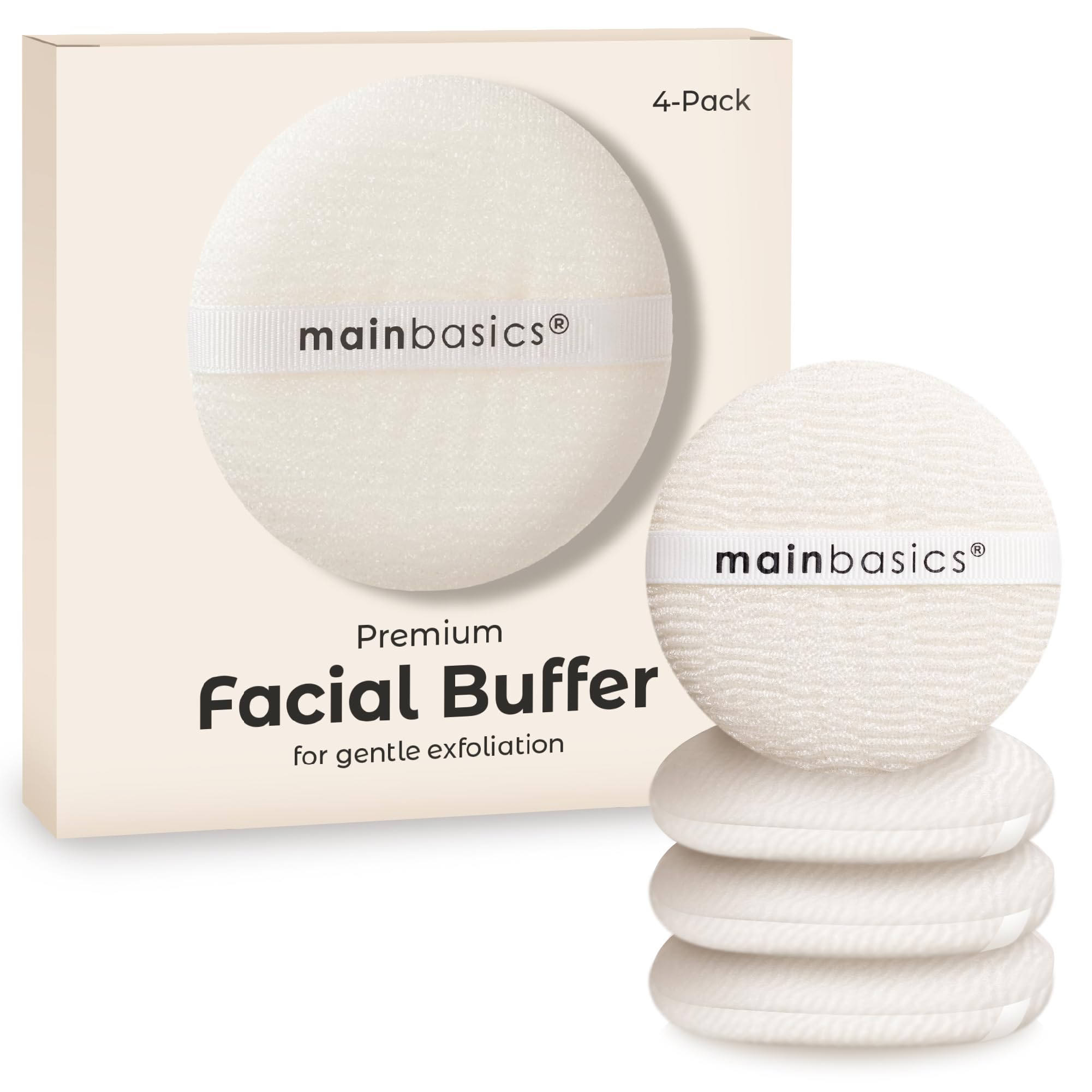 MainBasics Face Scrubber Exfoliator Pads (4-Pack) - Gentle Exfoliating Facial Cleansing Buffing Sponge