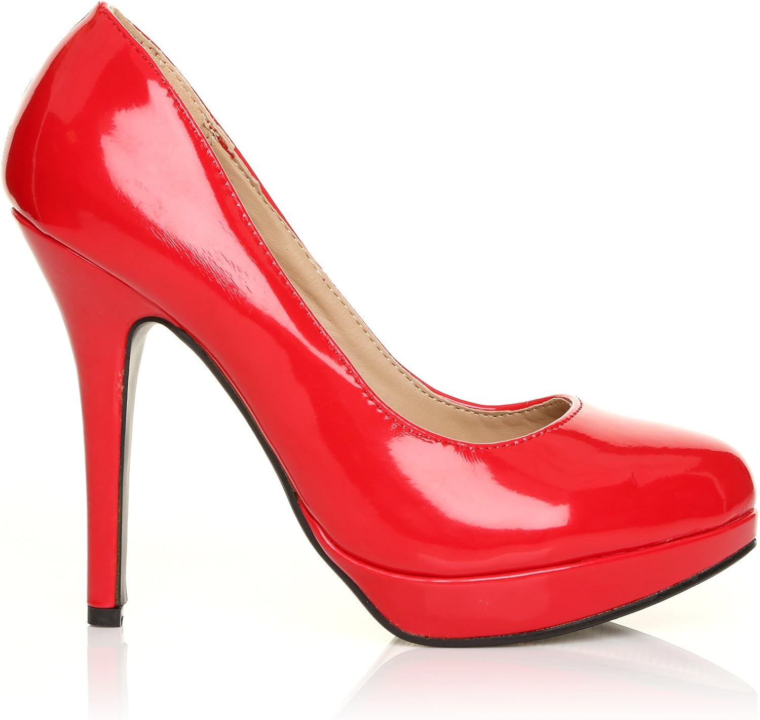 red patent platform heels