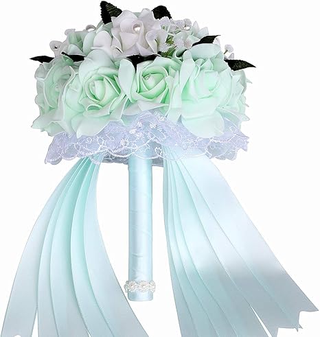 Amazon Com Xrkj Wedding Bouquets For Brides Or Bridesmaids Crystal Silk Roses Bridal Bridesmaid Wedding Hand Bouquet Artificial Fake Flowers Green Furniture Decor