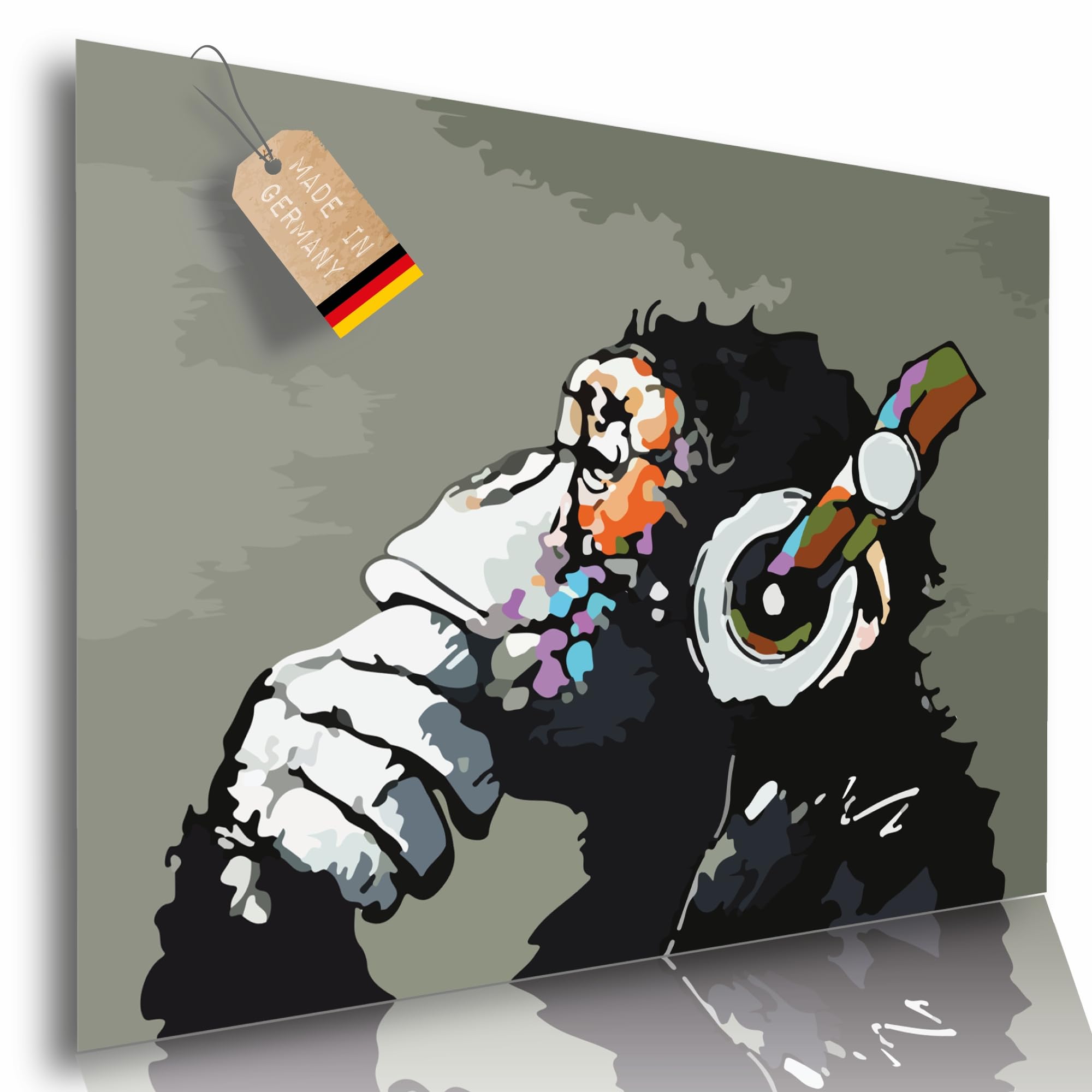 Lineo® Poster Wall Art Print – 60 x 42 cm Modern Street Art Graffiti Poster for Loft Living Room Decor (Monkey with Headphones)