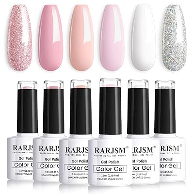 Buy French Manicure Gel Polish Set Rarjsm Light Pink Gel Nail Polish White Nude Glitter Nail Polish Set 6pcs 7 5ml Gel Polish Colors For All Seasons Nail Art Diy Home Online In