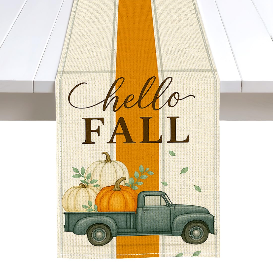 Photo 1 of *2 pack* BEWQ Hello Harvest Trunk Orange Fall Table Runner, 13x72 Inches Seasonal Autumn Thanksgiving Kitchen Dining Table Decoration for Home Party Decor