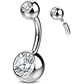 Internally Threaded Belly Button Ring G23 Titanium with Grade AAAAA Cubic Zirconia - 14g Implant Grade Titanium Belly Ring Piercing Jewelry Internal Thread - Bellybutton Rings Navel Jewelry For Women