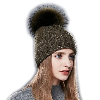 URSFUR Frauen Wolle einfarbige Zopfmuster Bommelmütze Benines Strickmützen Baskenmütze Pudelmütze Kappe kopfbedeckung Hut fel