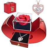 IWZDH Preserved Flower Rose Gift Box with Necklace for Women Romantic Gift for Her - Birthday, Anniversary Keepsake, Mother's Day