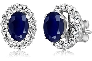 Gem Stone King 925 Sterling Silver Oval 6X4MM Gemstone Birthstone Removable Jacket Stud Halo Earrings For Women