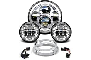 Tugwuetlwu New 7" LED Headlight 4.5" Auxiliary Fog lights Kit for Motorcycle Accessories Compatible With Harley Davidson Street Glide Electra Ultra Classic Road King Heritage Softail Tri Fatboy-Chrome