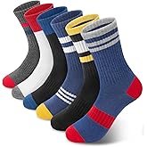 Ludaro 6 Pairs Toddler Kids Boys Basketball Athletic Crew Socks, Youth Girls Cozy Casual Striped Seamless Cotton Sports Socks