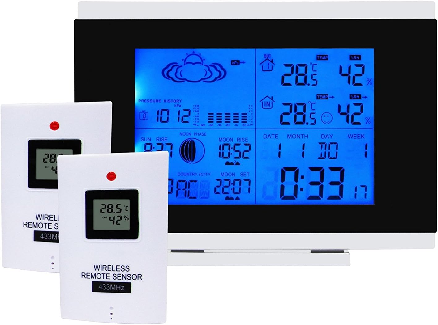 Wireless Weather Station + 2 Wireless Remote Sensor Monitoring Clocks Temperature Outdoors