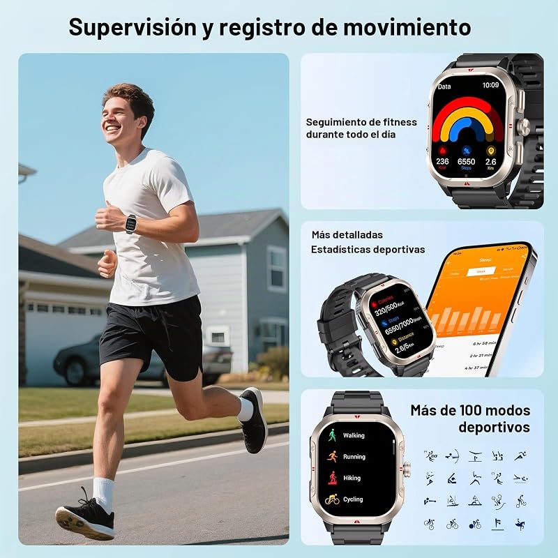Relógio Inteligente Masculino com GPS, Relógio Inteligente de 2,06'', Rastreador de Fitness