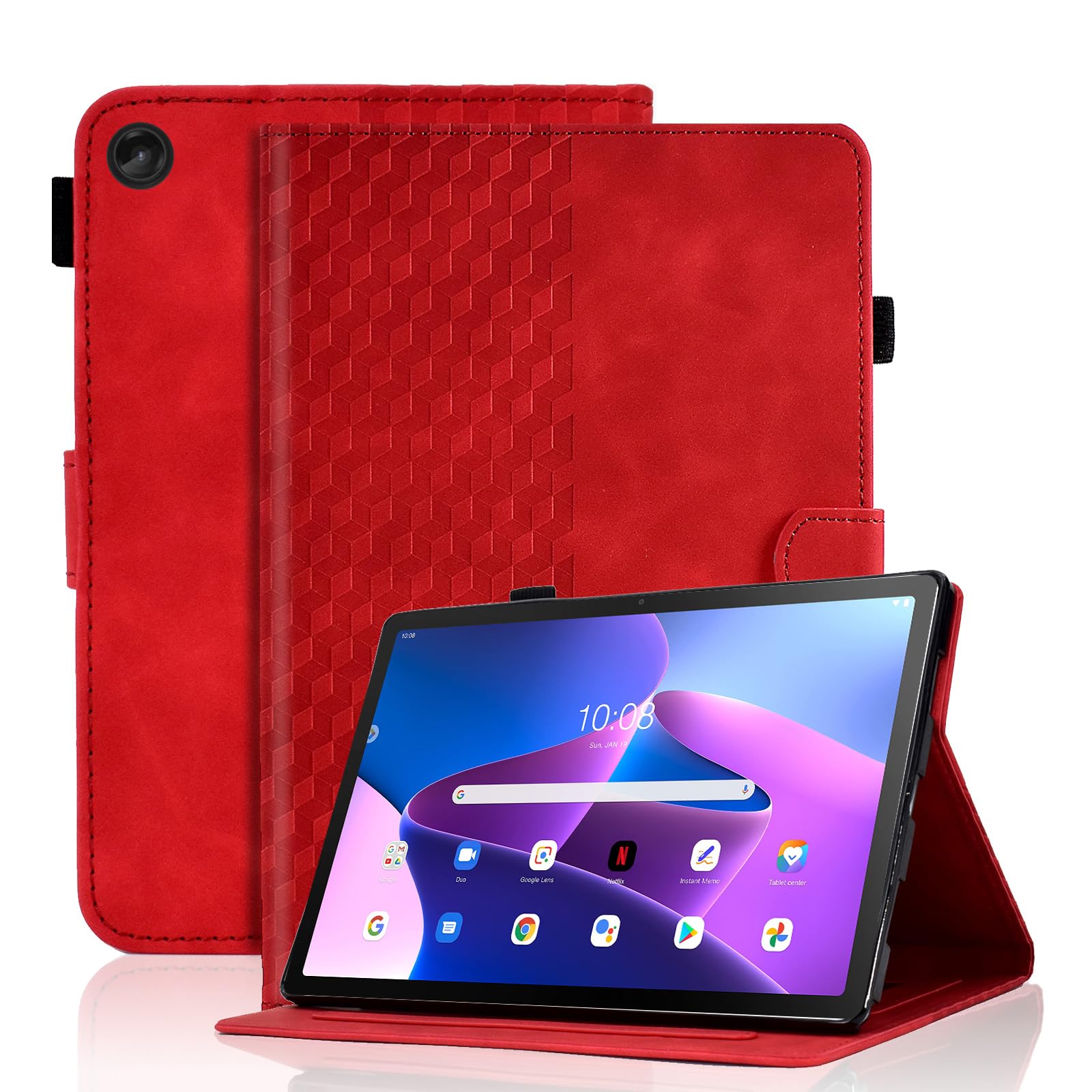 Vkooer Case for Lenovo Tab M10 3rd Gen 10.1-inch (TB328FU / TB328XU) Leather Folio Cover with Auto Sleep/Wake Smart Shell Fit Lenovo M10 3rd Gen 2022, Red