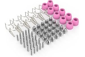WelderElite 70-Piece AG60P Plasma Cutter Consumables Kit .045" – Tips Nozzles Electrodes Shield Cups Wire Guides for AG-60, AG-60P, SG-55, WSD-60 (With Storage Box)