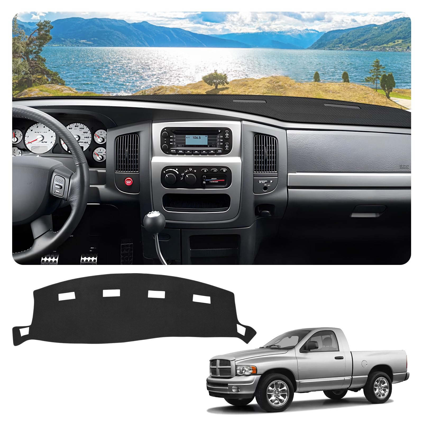 Photo 1 of FIILINES Dash Cover for Dodge Ram 1500 2002-2005, Dodge Ram 2500 3500 2003-2005, Dashboard Mat Accessories Dash Cover Sunshade Nonslip Mesh Protector No Glare Black