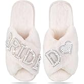 MAIITRIP Personalized Bride Slippers for Bride to Be | Plush,Non-Slip & Custom Initial A-Z with Pearl Rhinestones | Personalized Gift for Bridal Shower,Bachelorette,Honeymoon & Wedding