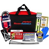 Ready America 70350 Roadside Essentials Kit | 33-Piece Car Emergency Kit with Jumper Cables, First Aid, Distress Banner &amp; Tools for Breakdown Safety