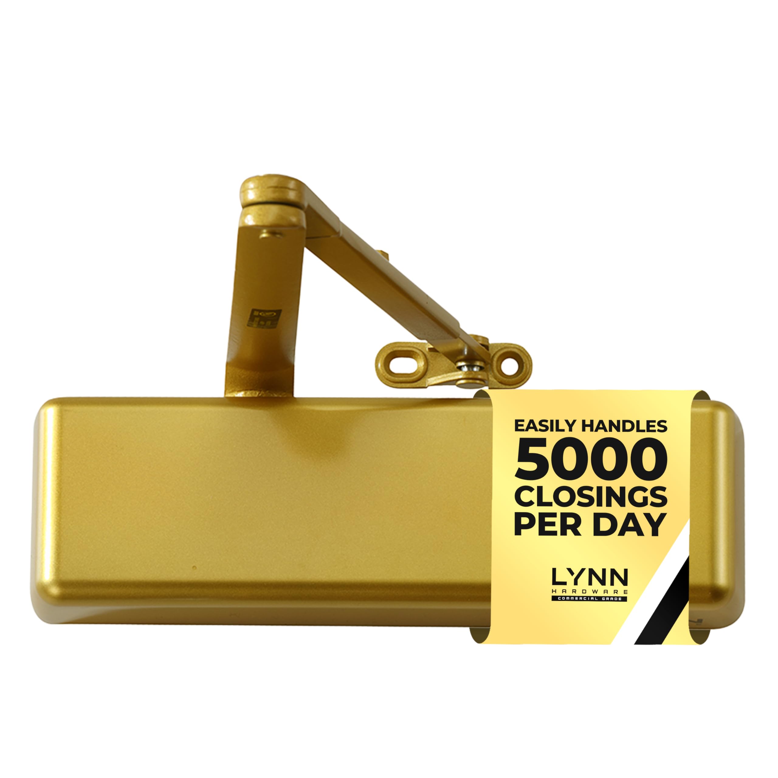 Lynn Hardware Extra Heavy Duty Automatic Door Closer (Brass/Gold) - Commercial Grade, Contractors Choice, Adjustable Speed, Delayed Closing Timer, 3 Mounting Options, 3 Hour Fire Rated (DC9016 Model) โ image 1