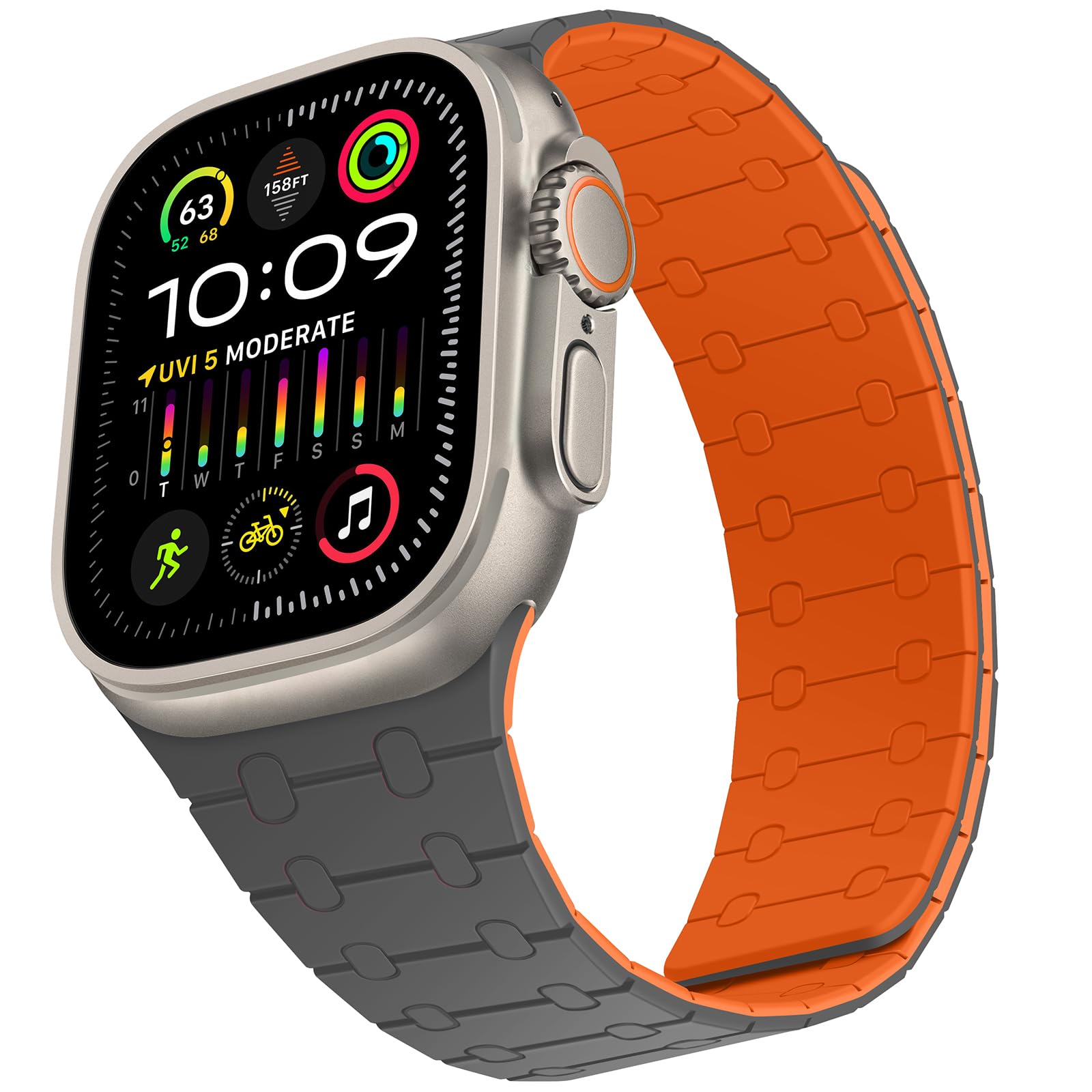 ZZDZZ Compatible with Apple Watch Straps 49mm 46mm 45mm 44mm 42mm 41mm 40mm 38mm, Silicone Magnetic Adjustable Loop Strap for iWatch Ultra3/2/1 Series 11 10 9 SE3 8-1 (49/46/45/44/42, Gray Orange)
