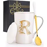 Jmugmt Letter R Personalized Initial Mugs with Flower, Letter R Personalized Coffee Mug, Customized Cool Letter Mugs for Women, Bridal Shower Gifts, Women's Initials Gifts Mug 14 OZ Matte White