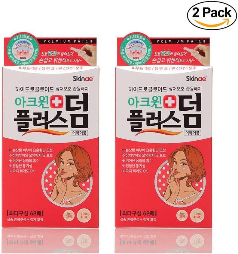 Acwin Plus Derm 2 Pack Acne Spot Pimple Absorbing Cover Patch, Moist Wound Dressing for Skin Trouble Acne Pimple Care Hydrocolloid Patch (Total 136 count)