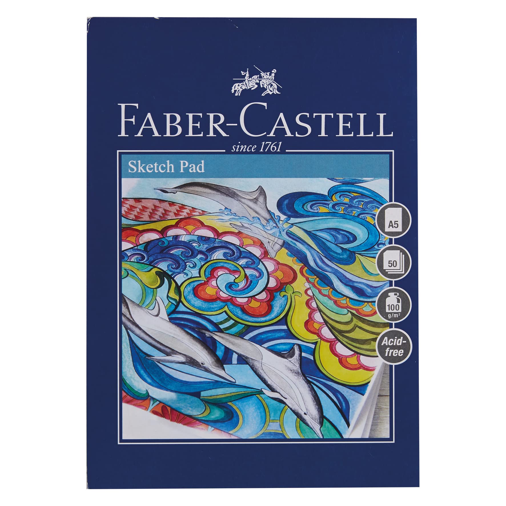Faber-Castell Creative Studio Sketch Pad, A5, Acid Free Gummed Paper Pad 100 GSM, 50 Sheets for Graphite, Coloured Pencils, Charcoal, Sketching, Arts, Craft, Home and School