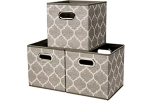 HSDT Baskets Storage Cubes 10.5 x10.5 x 11 Inch Cuibcle Baskets Brown Beige Cloth Storage Cubes Bins Foldable Fabric Storage Boxes Inserts Cube Drawers for Storage Organizer ,QY-SC08-3