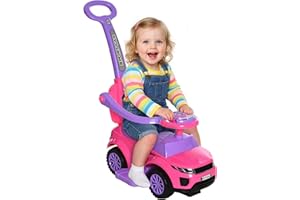 Aosom 2 in 1 Push Cars for Toddlers Kid Ride on Push Car Stroller Sliding Car with Horn Music Light Function Secure Bar Ride on Toy for Boy Girl 1-3 Years Old Pink