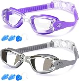 COOLOO Swimming Goggles 2 Pack Anti-Fog UV Adult Kid 8+ No Leaks Nose Clip view 1