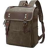 NEHOR Waxed Canvas Vintage Backpack Casual Genuine Leather Laptop Travel Rucksack for Men Women