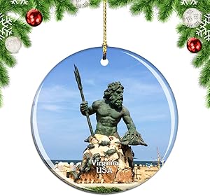 Weekino USA America Virginia Beach Boardwalk Christmas Xmas Tree Ornament Decoration Hanging Pendant Decor City Travel Souvenir Collection Double Sided Porcelain 2.85 Inch