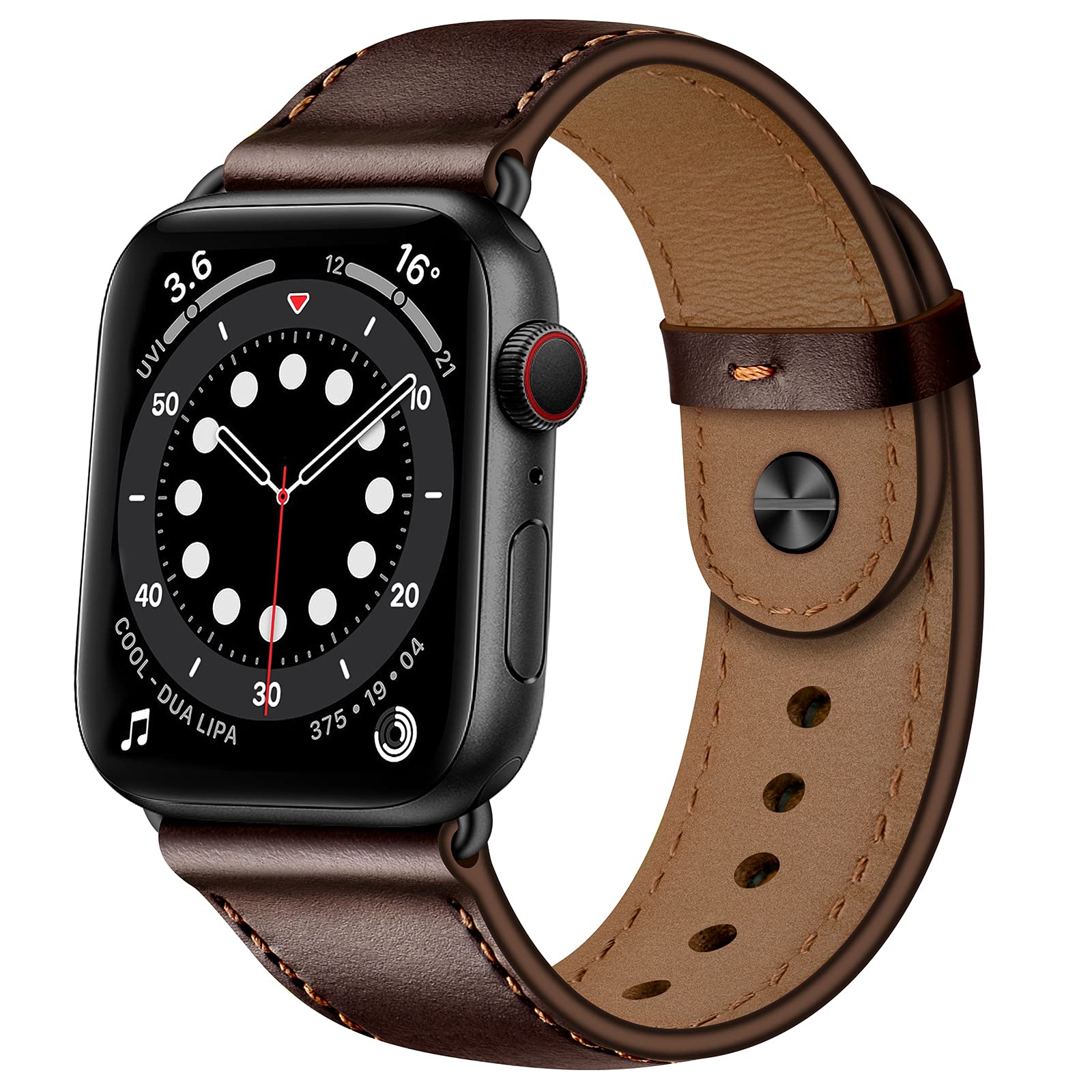 OUHENG Compatible with Apple Watch Band 49mm 45mm 44mm 42mm 41mm 40mm 38mm, Genuine Leather Bands Strap for iWatch Ultra 2/1 SE2 SE Series 9 8 7 6 5 4 3 2 1 (Dark Brown/Black, 49mm 45mm 44mm 42mm)