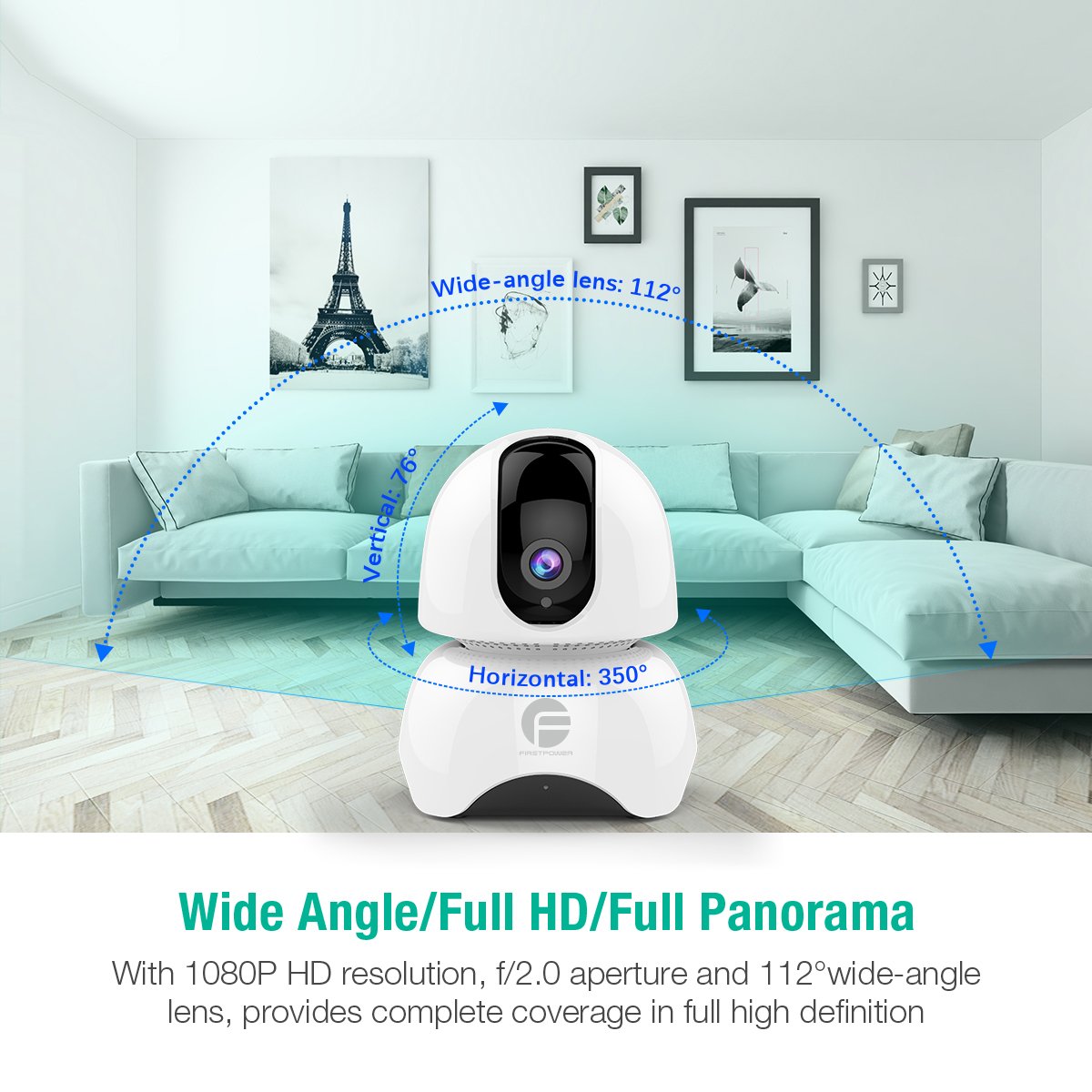 FirstPower Home Camera 1080p Wireless IP Security Surveillance Camera with Night Vision Two-way Talk Motion Detection Pan/Tilt Remote Control for Elder Baby Monitor Nanny Pet with IOS Android PC