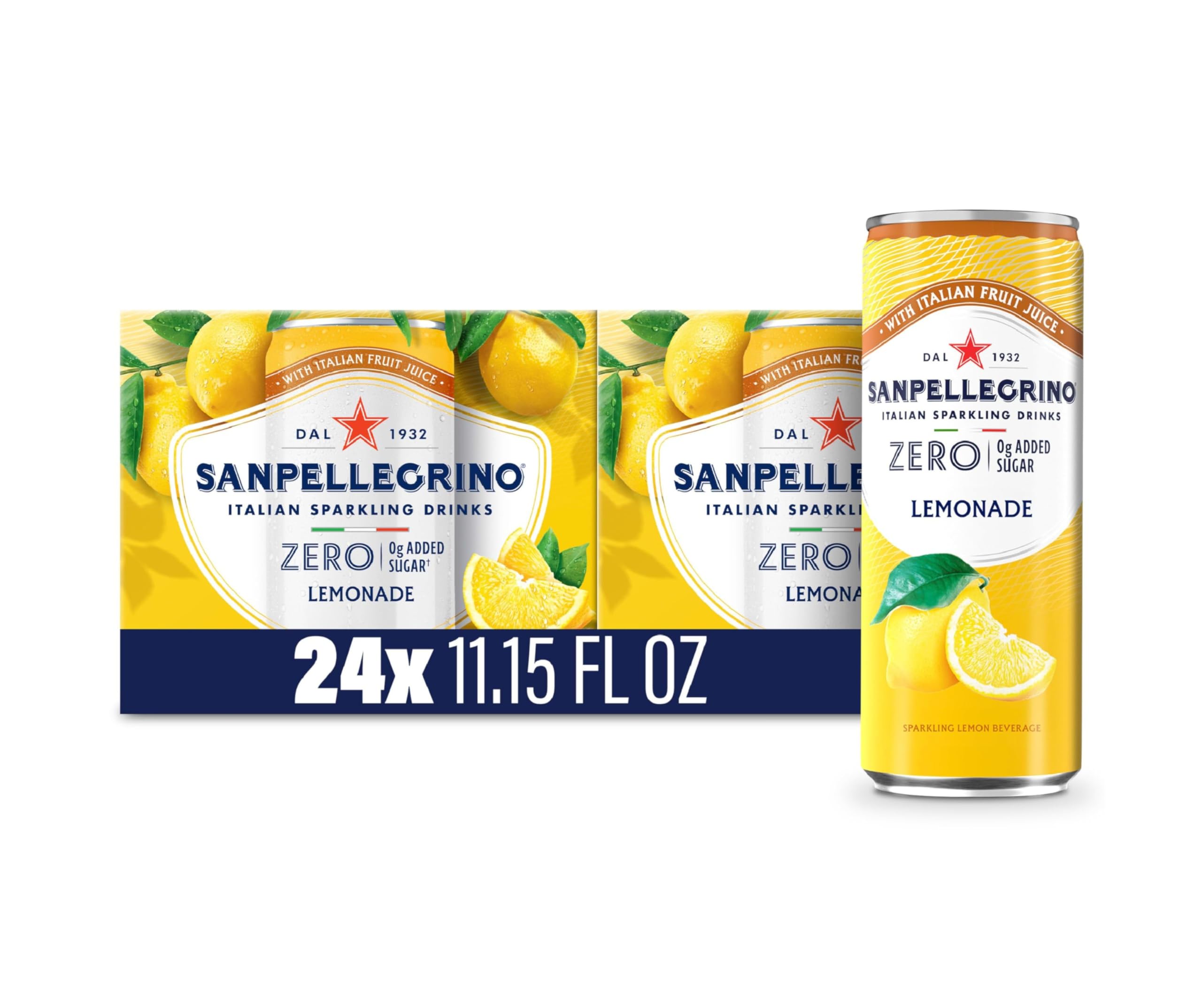 Photo 1 of ***EXPIRATION:01/20/27*** Sanpellegrino Zero Grams Added Sugar Italian Sparkling Drinks Lemonade, Sparkling Lemon Beverage, 24 Pack of 11.15 Fl Oz Cans