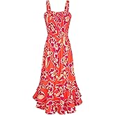 GRACE KARIN Women's 2025 Summer Floral Boho Dress Square Neck Strapped Swing A Line Sundress Beach Long Maxi Outfits