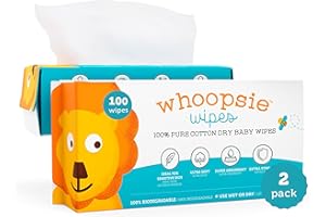 Whoopsie Wipes – The Original 100% Pure Cotton Dry Baby Wipes – Ultra Soft, Unscented, Chemical-Free Wipes for Sensitive Skin