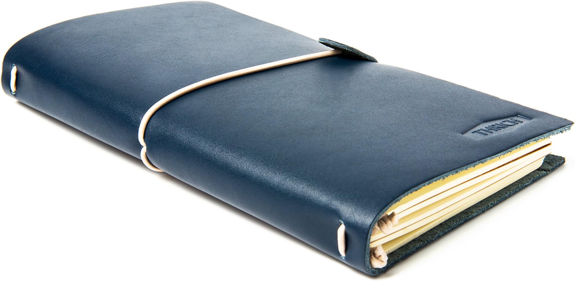 THRICH Handmade Travelers Journal Notebook with Elastic Band, Leather, Refillable, Navy Blue