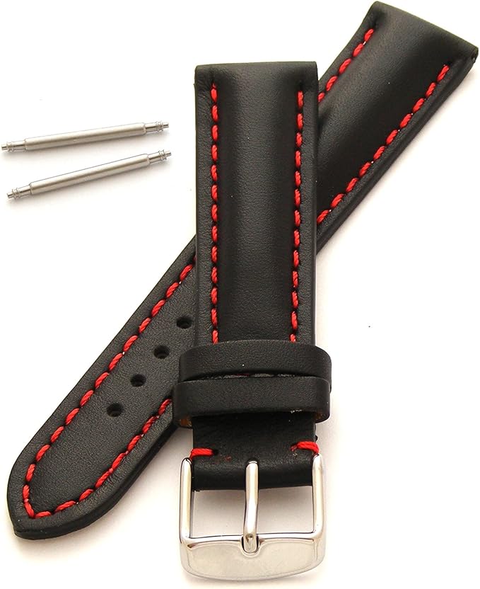 Heavy Padded Leather Watch Strap (22mm Red Stitch) Amazon.co.uk Watches