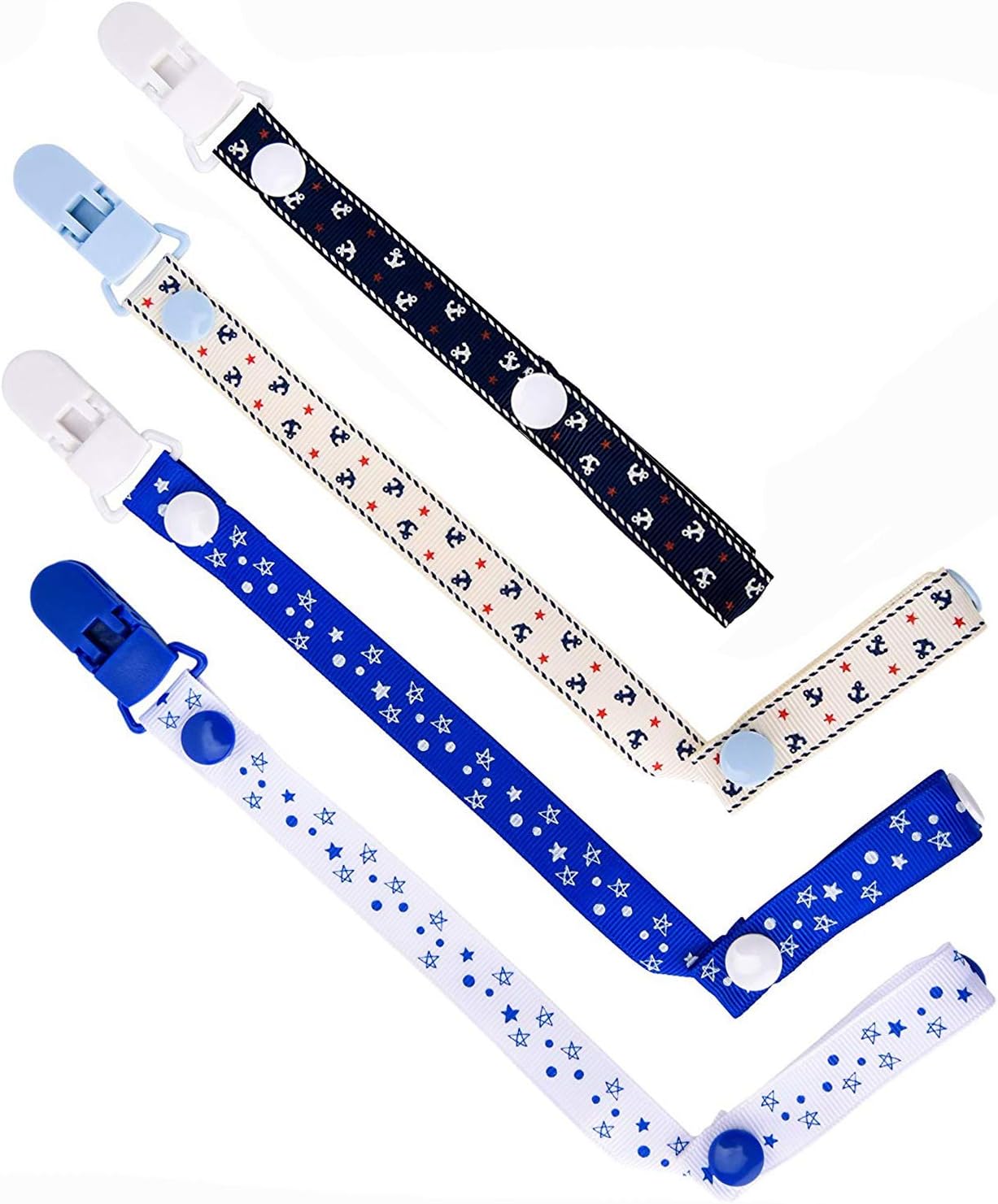 CHMETE Baby Dummy Clips,Pacifier Holder Straps Soother Clips Dummy Chains for Newborns Boys and Girls,4 Pack