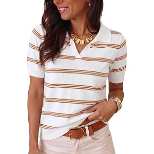 Dokotoo Women Short Sleeve Sweater V Neck Knit Tops Business Casual Collared Work Shirt