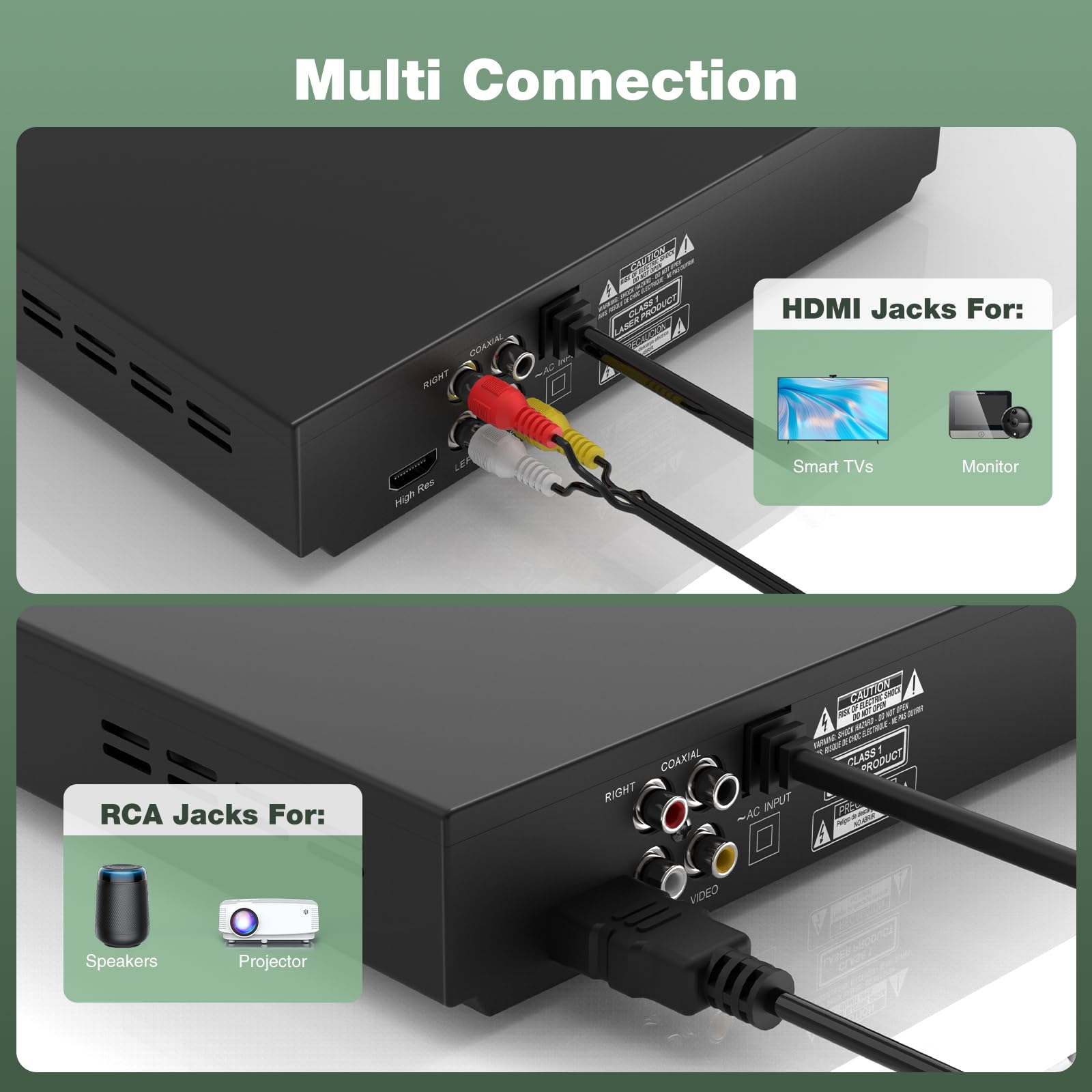 DVD Player, HDMI Region Free DVD Players for Smart TV, 1080P Upscaling, USB Input, HDMI/RCA Output Cable Included, Breakpoint Memory, Built-in PAL/NTSC, CD Players for Home