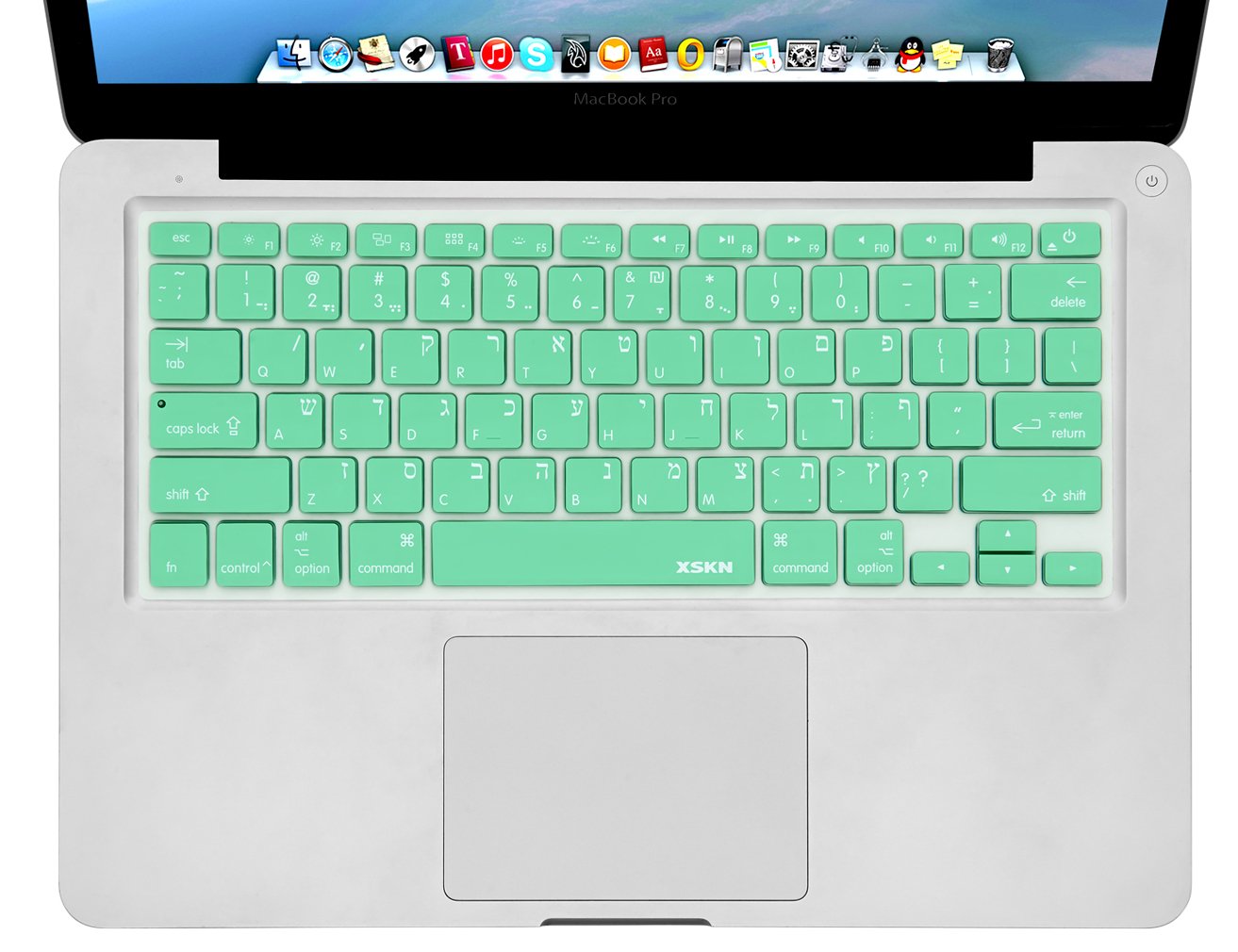 XSKN Hebrew Mint Green Color Silicone Keyboard Skin Cover for MacBook Air 13, Pro 13 15 17 inch, US Layout