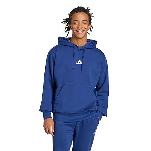 adidas Men's Essentials Feel Cozy Fleece Hoodie, Dark Blue/White