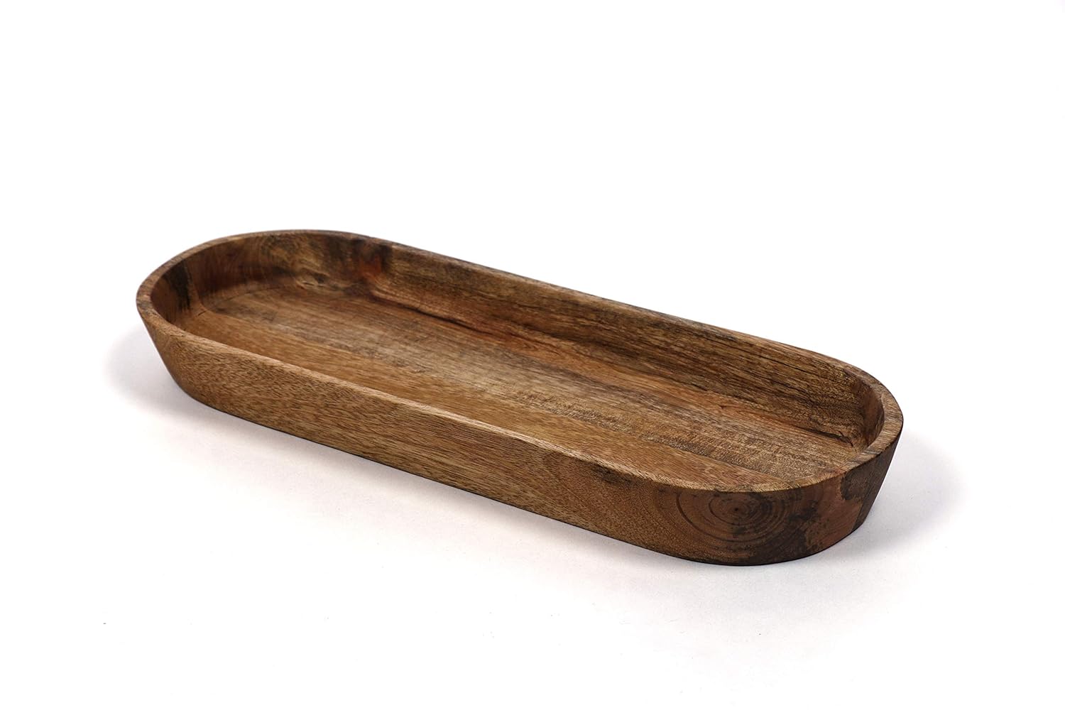 Buy BOXWOOD Deep Oval Wooden Tray with Three Bowl (Color Natural