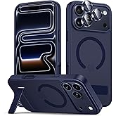 LEKEVO for iPhone 17 Pro Case with Stand, Compatible with MagSafe, Camera Lens Protector, Translucent Matte Slim Silicone Shockproof Magnetic Phone Cover, Blue