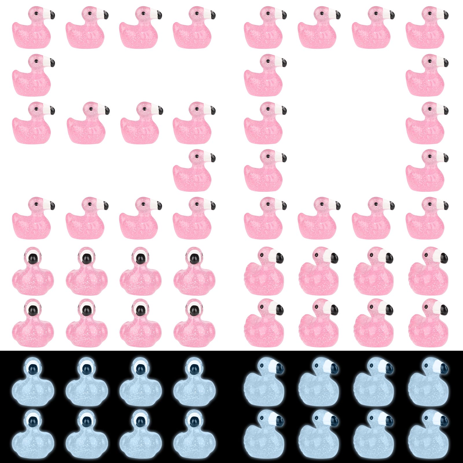 50pcs Mini Resin Flamingo, Small Tiny Luminous Resin Flamingo Miniature Animals Statue Flamingo Flash Points Craft Toy for Home Ornaments Decoration