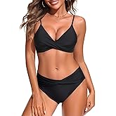 Aqua Eve Women Bikini Set - Two Piece Swimsuit Mid Rise Bathing Suit Push Up Bikini