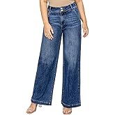 Eytino Women Plus Size Wide Leg Jeans High Waist Stretchy Straight Leg Jean Trendy Baggy Denim Pants with Pockets(1X-5X)