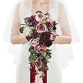 Serwalin 10 Inch Wedding Bouquets for Bride Bridesmaid, Burgundy Pink Bridal Bouquets for Bride, Artificial Bouquets of Flowers for Wedding Ceremony Bridal Shower and Anniversary Day Decor